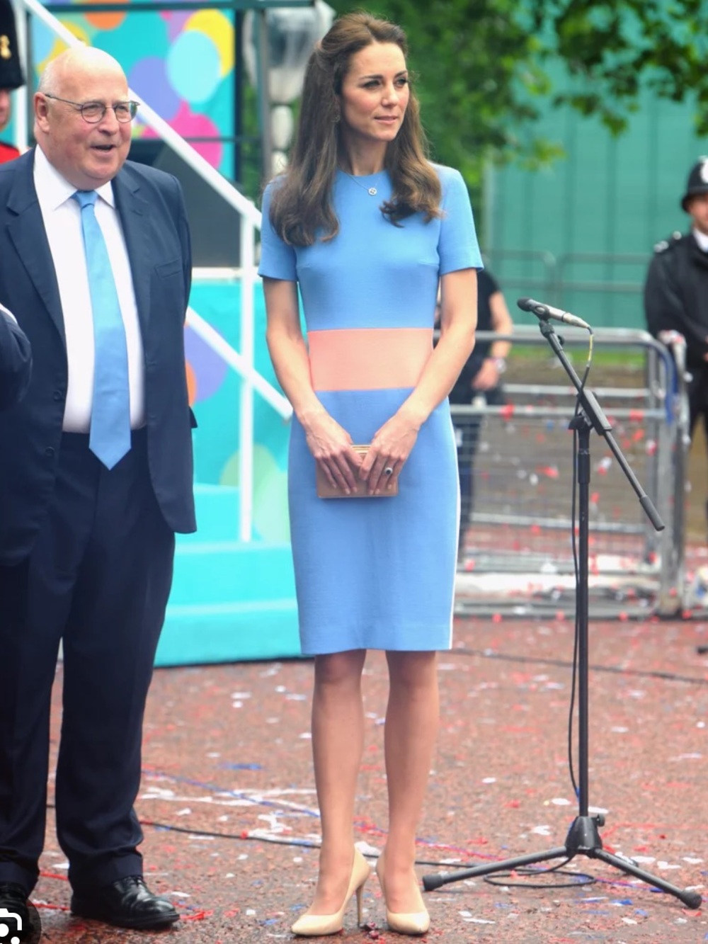 Kate Middleton Light Blue and Pink Colorblock dress- Women